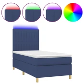 vidaXL vidaXL Box spring postelja z vzmetnico LED modra 100x200 cm blago, (20897371)