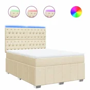 Vidaxl Box spring postelja z vzmetnico krem 160x200 cm blago