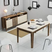 Hanah Home Set trpezarijski sto i komoda Milan 525, 2 komada, Orah-krem