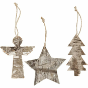 Drveni ukrasi s kanapom | 3 kom (drveni novogodišnji ukrasi)