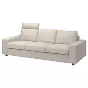 VIMLE Sofa trosed, s naslonom za glavu sa širokim rukohvatima/Gunnared bež