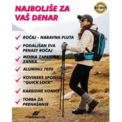 FREEMOVE Pohodne treking palice - modre, aluminij 7075, teleskopske 3-delne , dolžina 63-135 cm, quick-lock zapiranje, naravni plutast ročaj / podaljšan, karbidne konice, torba za prenašanje, DARILO - piščalka