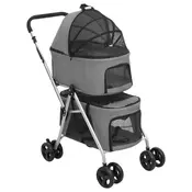 Vidaxl vidaXL Dvonadstropni zložljiv pasji voziček siv 83x48x97 cm oxford