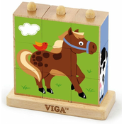 VIGA Drvene kocke - Domace životinje  2+ godina, Drvo