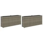 Vidaxl Vrtna korita z 2 loncema 2 kosa siva 90x20x40 cm poli ratan