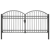 vidaXL Dvojna vrata za ograjo zaobljena jeklo 300x125 cm črna
