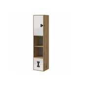 Polica Akron N111 S ladicama, S vratima, Iveral, 191x40x40cm, Sjajno bijela, Craft hrast