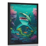 Plakat surrealistični morski pes - 60x90 silver