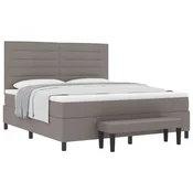Vidaxl Postelja z vzmetnico z vzglavjem Taupe 180 x 200 cm blago
