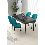 Hanah Home Set Trpezarijski sto i 4 stolice Nil, Tirkizno-crni