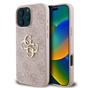 Originalen trden TPU ovitek Guess 4G Big Metal Logo za iPhone 16 Pro - pink