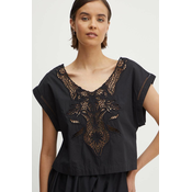 Pamučna majica Sisley za žene, boja: crna, s aplikacijom