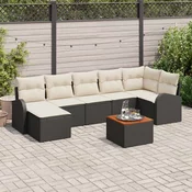 vidaXL vidaXL 8-delni Vrtni Sofa Set z Blazinami Črna Poli Ratan Akacija, (22092097)