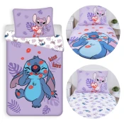 Disney DISNEY Stitch Vijolična in bela DVOJNA bombažna otroška posteljnina z zadrgo, 100% BOMBAŽ 140x200 cm + 70x90 cm OEKO-TEX