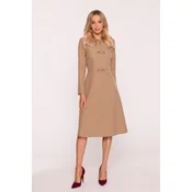 Stylove Womans A-line midi dress with decorative bows - beige