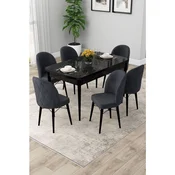 Hanah Home trpezarijski set Rut, sto na razvlacenje i 6 stolica, ploca u dekoru crnog mermera, antracit tkanina Babyface
