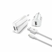 Set za punjenje Cellularline 3u1, Lightning kabel, bijeli