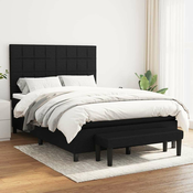 Greatstore Box spring posteljni z vzmetnico črn 140x190 cm blago