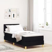 Vidaxl Postelja s škatlastim vzmetenjem z vzmetnico Črna 80x200 cm Tkanina