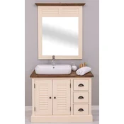 Casa Padrino country style bathroom set beige/dark brown - 1 Country Style Washbasin with Sink and Fitting & 1 Country Style Wall Mirror - Bathroom furniture in country style