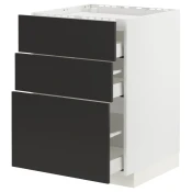 METOD / MAXIMERA Pod.elem.grej.ploca/3front/3fiok, bela/Nickebo boja antracita, mat, 60x60 cm