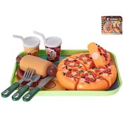 Hitra hrana pizza na zadrgo, hrenovka in pijače 2 kosa s pladnjem 26x19cm
