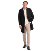 OMBRE Moški dvoredni plašč s podlogo V4 OM-COWC-0107 črna MDN124007 XXL