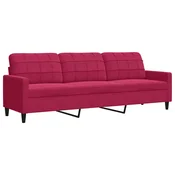 Vidaxl Kavč trosed vinsko rdeč 210 cm žamet