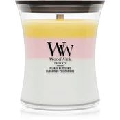 Woodwick Trilogy Floral Blossoms dišeča sveča z lesenim stenjem 275 g