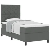 vidaXL Postelja z vzmetnico z vzglavjem Temno siva 90 x 190 cm blago