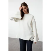 Trendyol Ecru Buttoned Soft Textured Knitwear Sweater