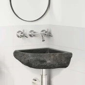 vidaXL Stenski viseči kotni umivalnik Siva (30-37) x (30-37) x 12 cm