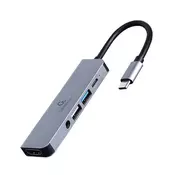 Gembird Gembird A-CM-COMBO5-02 USB-C 5-v-1 večnamenski adapter s HDMI, PD, in stereo avdio izhodom, srebrna barva
