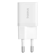BASEUS GaN5 MINI 1C mrežni punjac s Type-C prikljuckom (25 W, PD brzo punjenje, GaN) BIJELA P10110909213-00