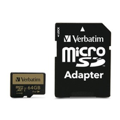 Memorijska kartica, microSDXC, 64GB, Class 10 UHS I, sa adapterom, VERBATIM PRO+