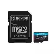 KINGSTON spominska microSD kartica Canvas Go! Plus 64GB + A2 adapter (SDCG3/64GB)