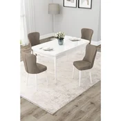 Hanah Home trpezarijski set Due, sto na razvlacenje i 4 stolice, bela ploca, kapucino tkanina Babyface