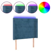 Vidaxl LED posteljno vzglavje temno modro 93x16x118/128 cm žamet