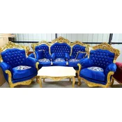 Casa Padrino luxury baroque living room set blue pattern/gold - 1 Baroque Sofa & 2 Baroque Armchairs - Luxury living room furniture in baroque style - Baroque furniture