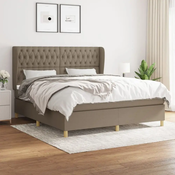 Greatstore Box spring postelja z vzmetnico taupe 180x200 cm blago