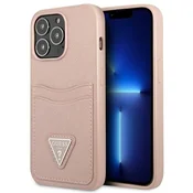shumee Ovitek Guess Saffiano Double Card Triangle - iPhone 13 Pro (roza)