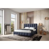 MID.YOU OBLAZINJENA POSTELJA 140 cm x 200 cm , tekstil, leseni material temno modra