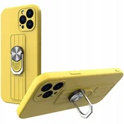 HURTEL Silikonski ovitek s prstanom in stojalom za iPhone 12 mini rumene barve