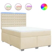 Vidaxl Box spring postelja z vzmetnico krem 140x190 cm blago