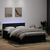 vidaXL Box spring postelja z vzmetnico LED črna 160x210 cm žamet