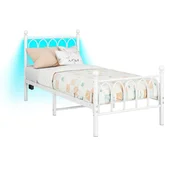SONNENH Enojna postelja, 90 x 200 cm, železo, bela, 206.5 x 91 x 102.5 cm, led osvetlitev, priključek usb, za spalnico