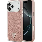 Maska za iPhone 17 Pro Max Guess Glitter Triangle Logo MagSafe pink