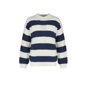 Trendyol Indigo Oversize Fit Wide Fit Crew Neck Striped Knitwear Sweater