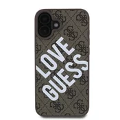 Guess PU Leather 4G Big Love Logo MagSafe Zadní Kryt pro iPhone 16 Brown Ovitek za telefon Vijolična