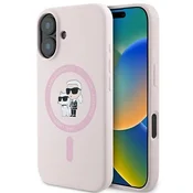 slomart Etui Karl Lagerfeld Silicone Karl&Choupette Heads Ring MagSafe za iPhone 16 - roza
